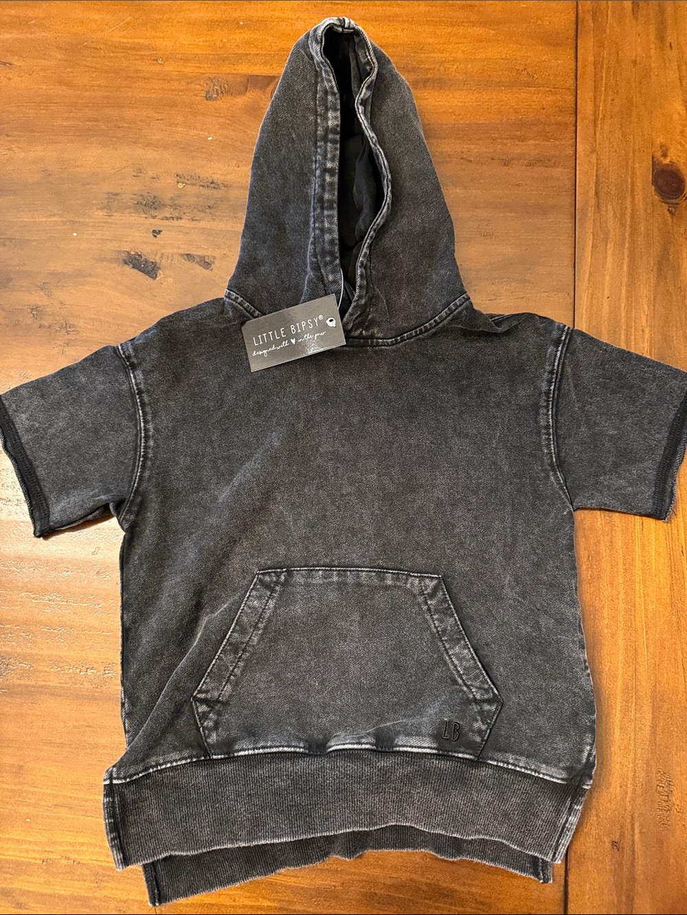Little Bipsy Washed Charcoal Short-Sleeve Hoodie